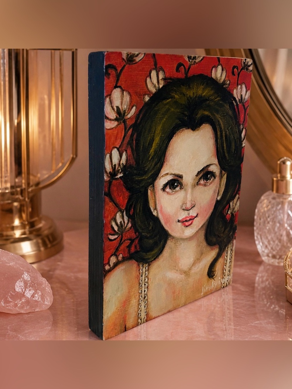 Original Fine Art Artist Signed Boudoir Young Lady / Woman Painting Solid Wood